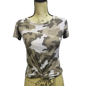 FREE With Purchase Hippie Rose Top In Olive Camo Twist Front Size XS